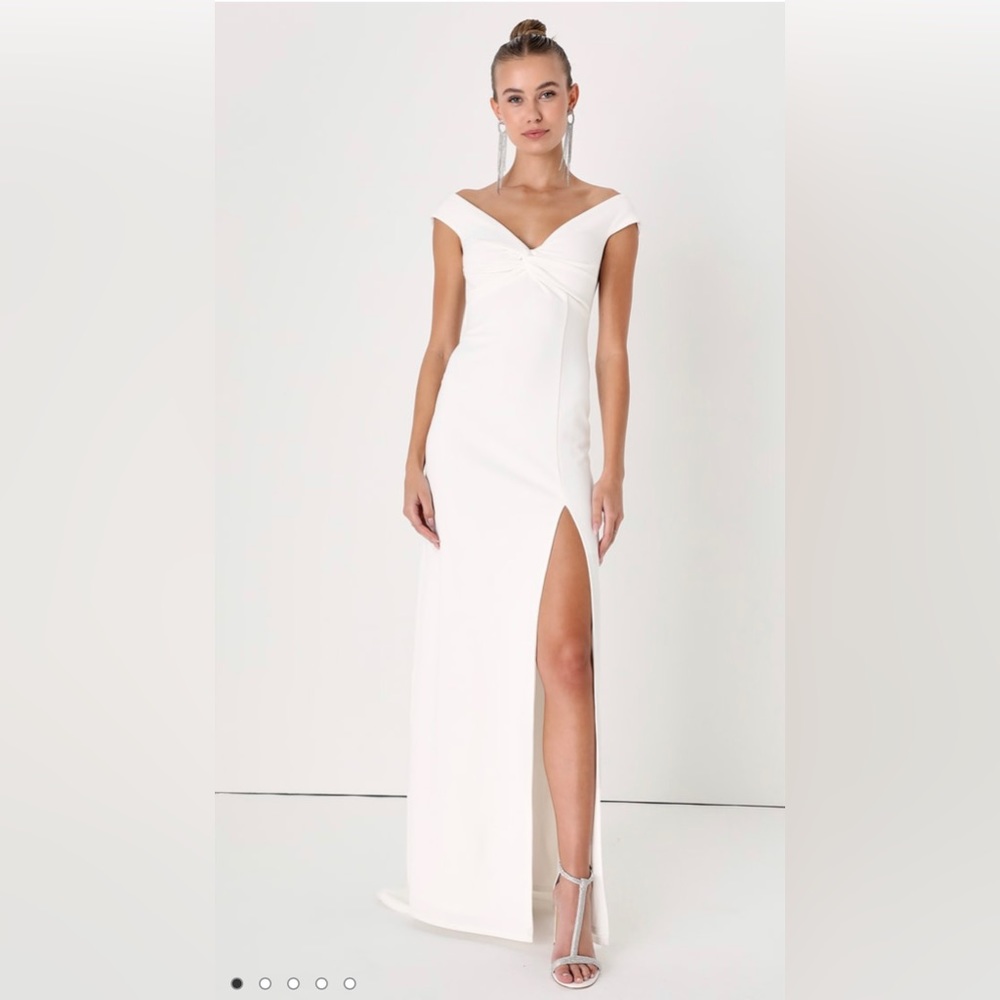 Love to Pose White Off-The-Shoulder Twist-Front Maxi Dress